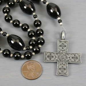 Anglican rosary in obsidian and black onyx with an antiqued pewter cross with Celtic design image 5