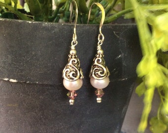Pearl, Crystal and Sterling Earrings