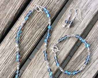 Czech Glass, Pearl, Swarovski Crystal, Silver Jewelry Suite