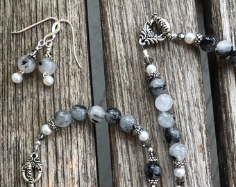 Quartz with Tourmaline Necklace Suite