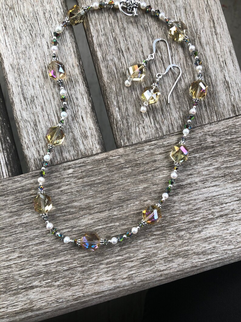 Crystal Pearl and Sterling Necklace Set