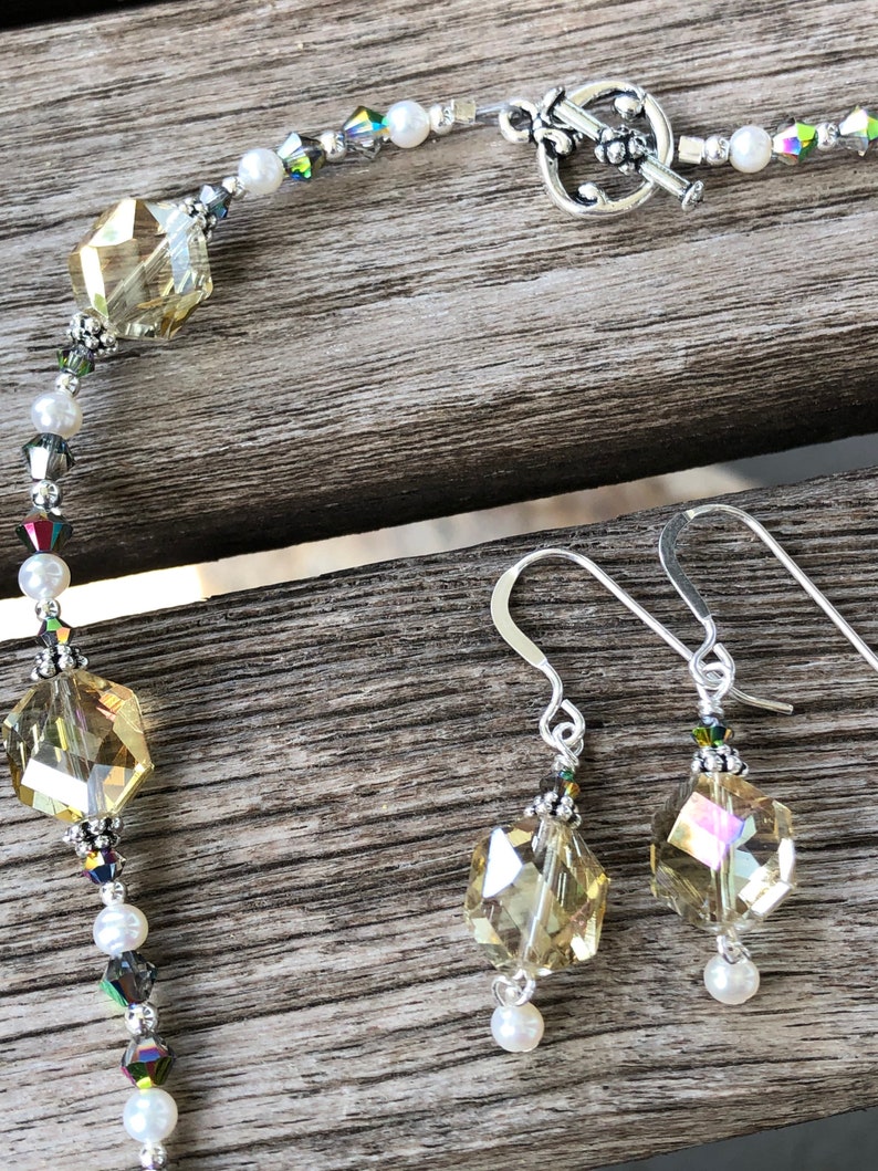 Crystal Pearl and Sterling Necklace Set