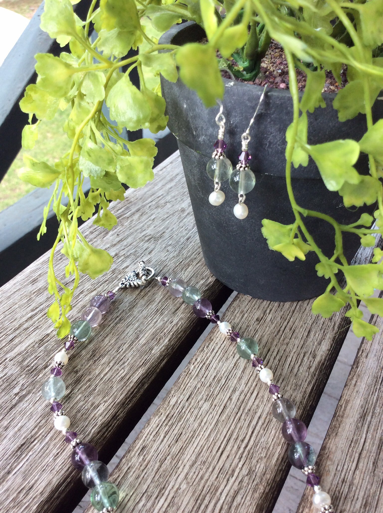 Rainbow Fluorite Necklace Set - Etsy display picture 1
