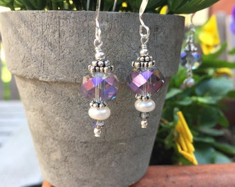 Czech & Swarovski Crystal, Freshwater Pearl and Sterling Earrings