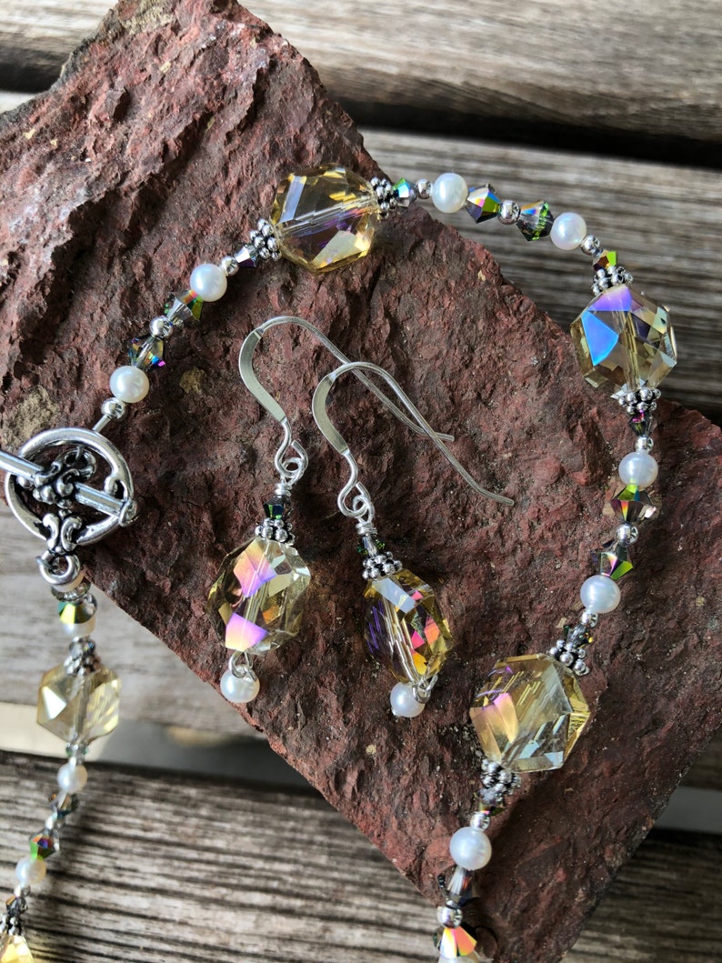 Crystal Pearl and Sterling Necklace Set