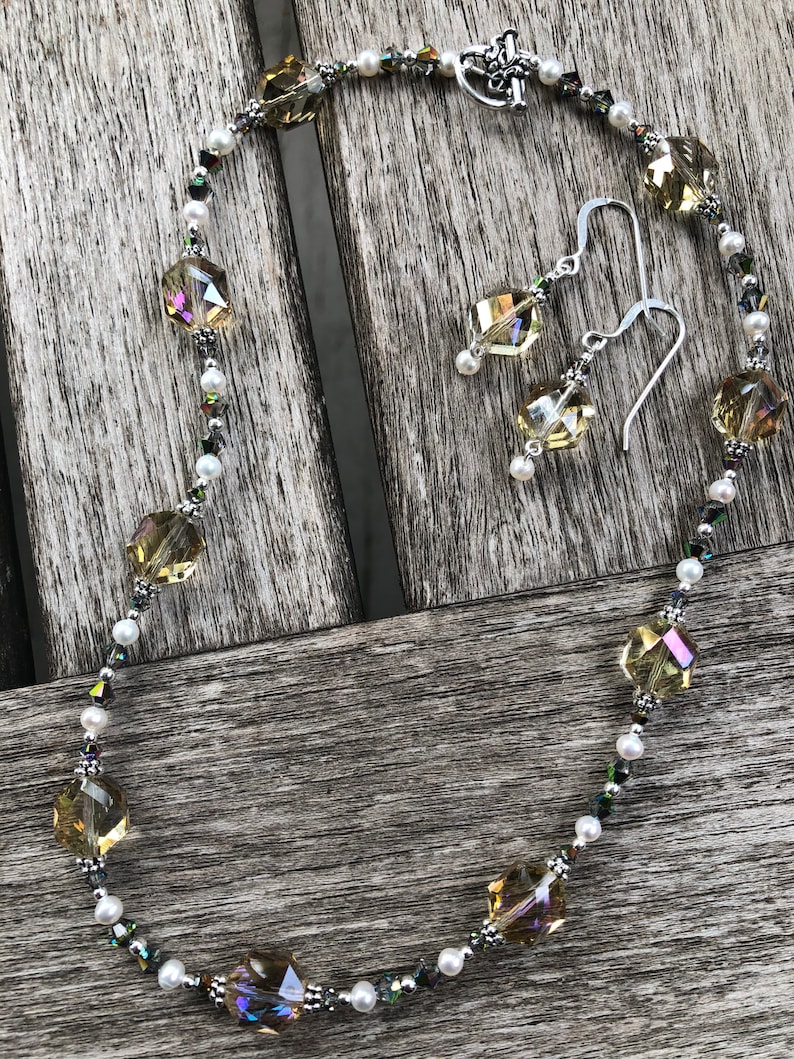 Crystal Pearl and Sterling Necklace Set