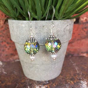 Czech Crystal, Freshwater Pearls and Sterling Earrings