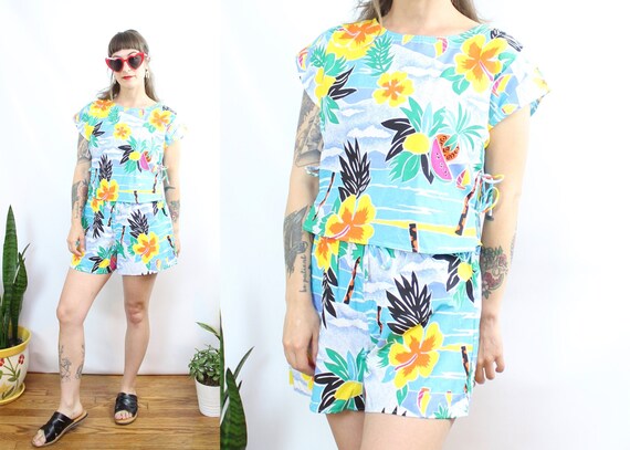 Vintage 80's Tropical Fruit Print Shorts and Cropp