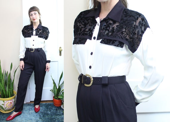 Vintage 90's Black and White Jumpsuit / 1990's Bla