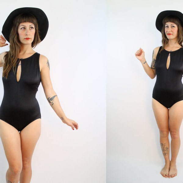 Vintage Black Cut Out Bathing Suit / Vintage Swimsuit / Women's Size Medium/Large