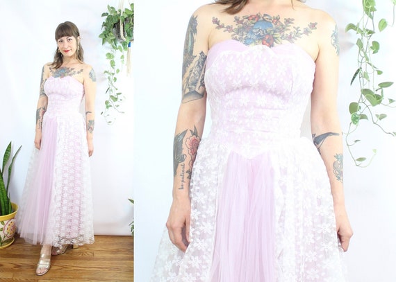 Vintage 50's Purple Lavender Tulle Gown / 1950's D