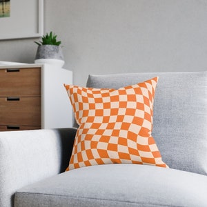 Retro throw pillow cover orange pillow cover 60s  70s retro home decor abstract bedroom decor hippie accent pillow checkered trippy pillow