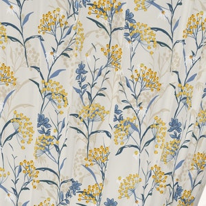 Floral Window Curtain: Vintage Yellow & Blue Flower Print