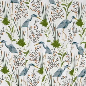 Blue heron Window Curtains Vintage bird home decor white blue green nursery bedroom curtains preppy kitchen decor shabby chic drapes
