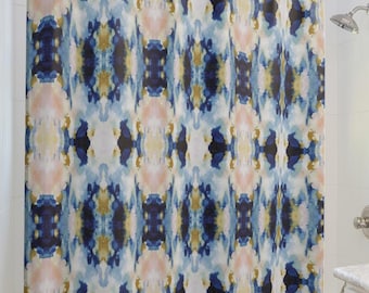 Watercolor Shower Curtain: Abstract Mirrored Art, Blush Pink & Navy Blue