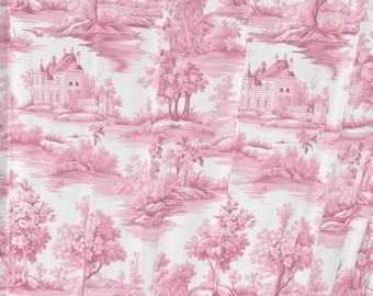 Pink Toile de Jouy Curtain: Vintage French Cottage Decor
