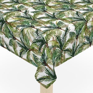 Tropical Tablecloth spring home decor green watercolor palm leaves kitchen table cloth dining room decoration housewarming gift for her