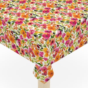 Wild flowers Tablecloth spring summer home decor hot pink orange green floral kitchen table cloth dining room gift for her garden party