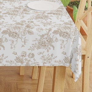 Beige Roses Tablecloth: Vintage Floral Print, Spring Home Decor