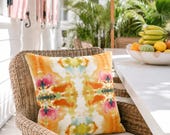 Abstract art Outdoor Pillow: mirrored pastel Patio Decor, orange red yellow