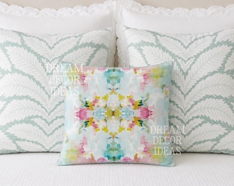 Mirrored art throw pillow cover pastel blue pink watercolor pillow case abstract art college girl bedroom impressionist modern SKU 0015