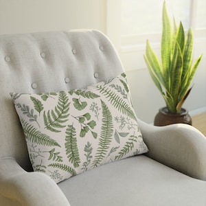 Botanical Lumbar Throw Pillow greenery lumbar pillow fern home decor green leaves bedroom decor vintage botany accent pillow forest