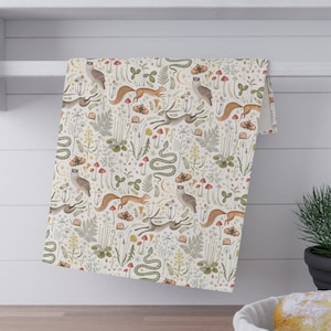 Woodland Kitchen Towel forest animals dish towel fairy magical forest kitchen decor hare rabbit snake tea towel hostess gift kitchenware