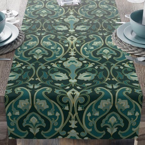 Art nouveau Table Runner vintage flowers table decor elegant kitchen decor victorian emerald green housewaming gift arts and crafts  regency