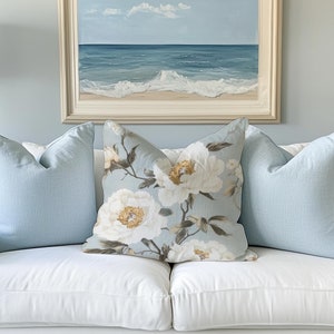 Chinoiserie throw pillow cover vintage white poeny flowers pillow case oriental home decor asian living room decor botanical chinese garden