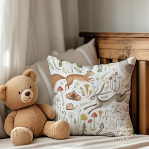 Woodland animals throw pillow cover magical forest kids pillow case decorative pillow cover nursery accent pillow squirrel snake owl rabbit