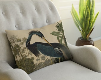 Heron Lumbar Throw Pillow vintage heron lumbar pillow vintage home decor birds bedroom decor vintage bird accent pillow eclectic retro