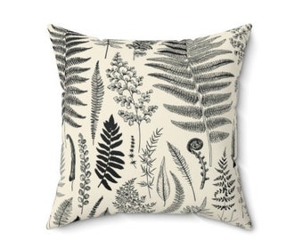 Botanical throw pillow cover vintage pillow cover fern decorative pillow cover vintage accent pillow cover plants leaves black
