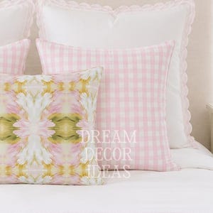 Gingham throw pillow case spring cover light pink white checked cushion french plaid accent cottagecore home decor farmhouse
