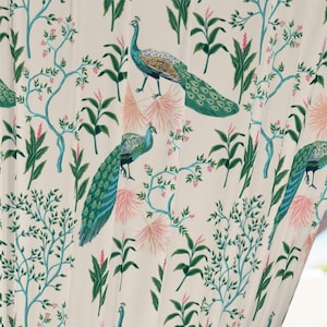 Panel de cortina estilo chinoiserie con pavo real: decoración oriental vintage