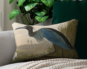 Crane Lumbar Throw Pillow vintage blue crane lumbar pillow vintage home decor birds bedroom decor vintage bird accent pillow cottagecore