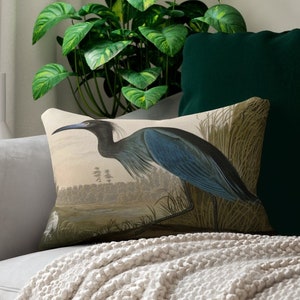 Crane Lumbar Throw Pillow vintage blue crane lumbar pillow vintage home decor birds bedroom decor vintage bird accent pillow cottagecore