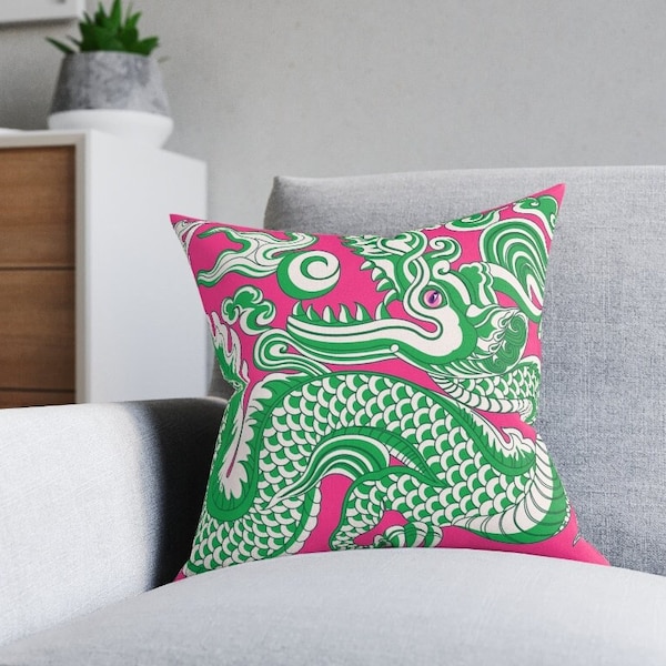 Chinoiserie throw pillow cover pink green pillow cover decorative pillow cushion chinese accent pillow cover vintage asian home decor