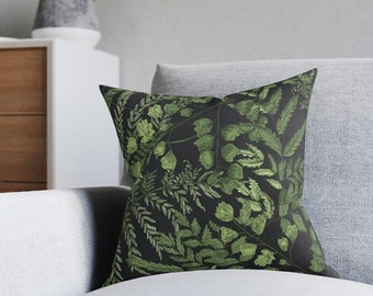 Botanical throw pillow cover green black pillow case greenery home decor fern leaves bedroom decor accent pillow fall nature 20x20