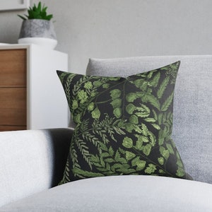 Botanical throw pillow cover green black pillow case greenery home decor fern leaves bedroom decor accent pillow fall nature 20x20