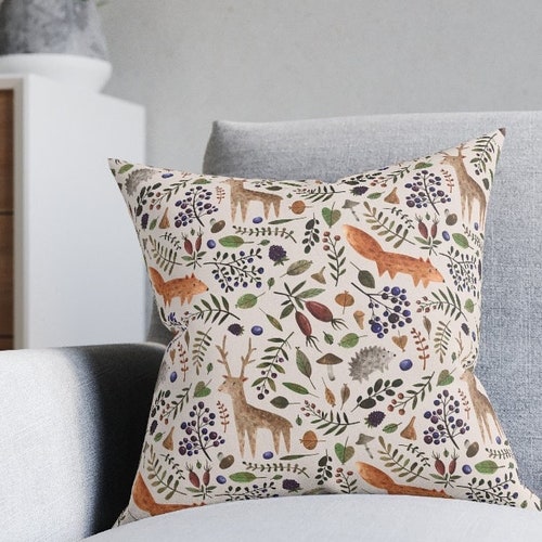 Woodland Throw Pillow Cover Modern Art Pillow Cover Watercolor Etsy