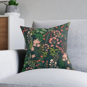 Botanical throw pillow cover green pink pillow case greenery home decor wild flowers bedroom decor accent pillow 14x14 16x16 18x18 20x20