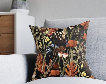 Autumn throw pillow cover vintage pillow cover fall home decor botanical bedroom decor dark flowers accent pillow 14x14 16x16 18x18 20x20