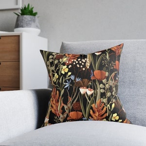 Autumn throw pillow cover vintage pillow cover fall home decor botanical bedroom decor dark flowers accent pillow 14x14 16x16 18x18 20x20