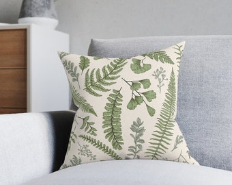 Botanical throw pillow cover green pillow cover greenery decorative pillow cover vintage  accent pillow cover plant fern cushionss leaves