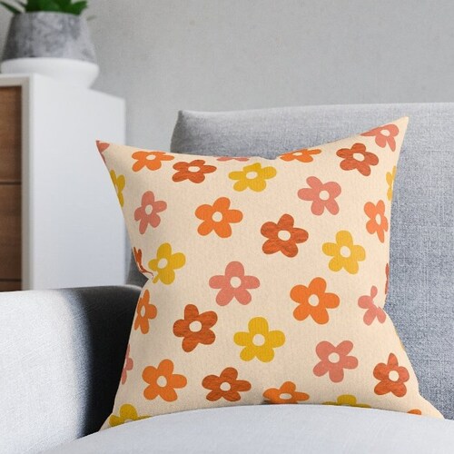 Retro Throw Pillow Cover Orange Pillow Cover 60s 70s Retro Etsy