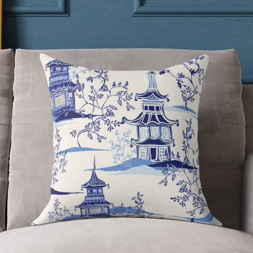 Chinoiserie Throw Pillow Cover Oriental Pillow Cover Pagoda