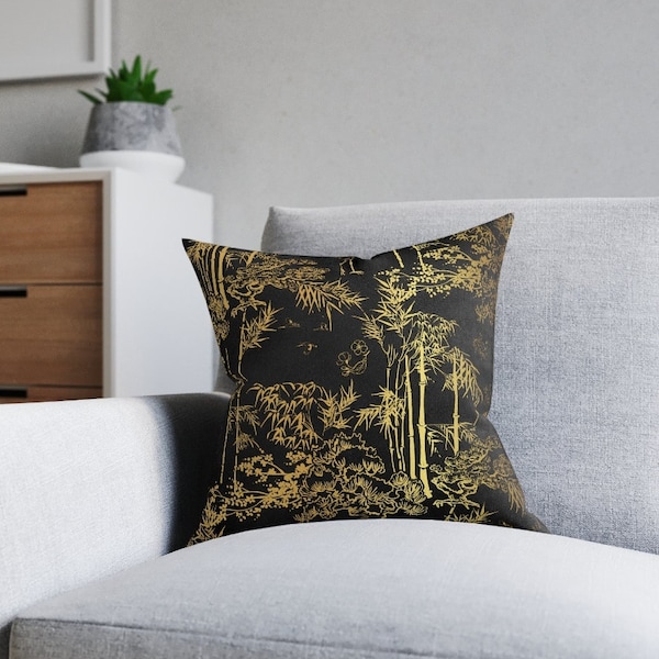 Japanese throw pillow cover bamboo pillow cover oriental home decor gold black living room decor gold accent pillow 14x14 16x16 18x18 20x20