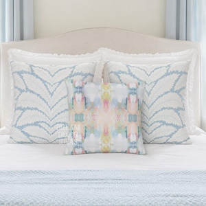 Watercolor throw pillow cover pastel blue blush pink pillow case abstract art decor college girl bedroom impressionst modern ikat SKU 0014