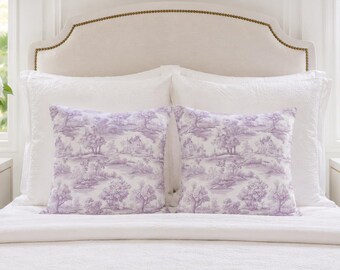 Toile throw pillow cover cottagecore  case white purple home decor french cottage bedroom vintage accent cute nursery toile de jouy