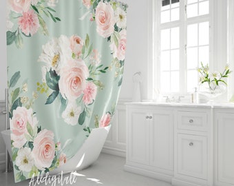 Birds /& Blooms Shower Curtain IN HAND Ivory Fabric Pink Floral Flower Bath Decor
